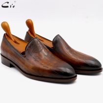 round toe laser patina brown calf leather bespoke leather men shoe handmade calf leather bottom breathable men's loafer