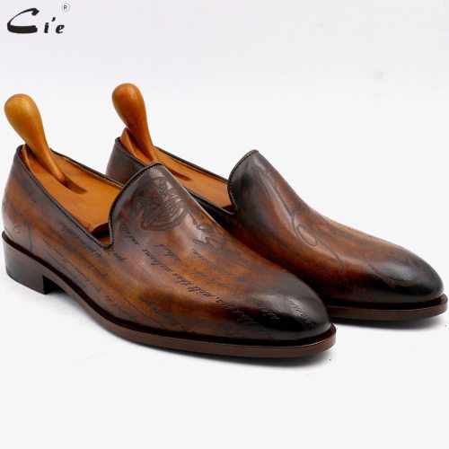 round toe laser patina brown calf leather bespoke leather men shoe handmade calf leather bottom breathable men's loafer