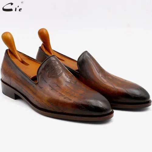 round toe laser patina brown calf leather bespoke leather men shoe handmade calf leather bottom breathable men's loafer
