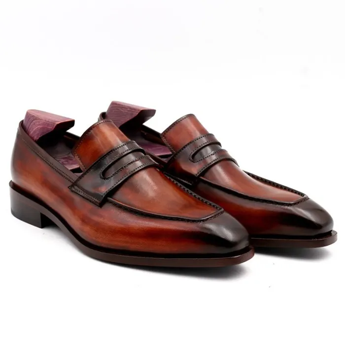 square toe patina hand-painted calf leather bespoke leather men shoe handmade calf leather breathable men's boat