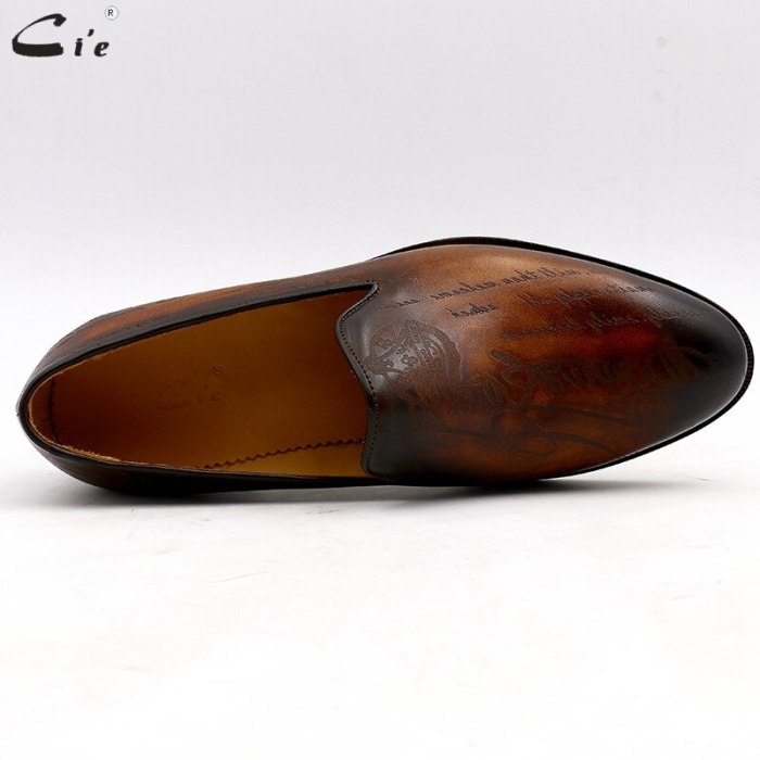 round toe laser patina brown calf leather bespoke leather men shoe handmade calf leather bottom breathable men's loafer