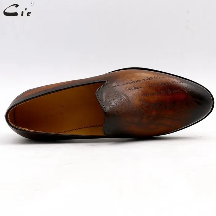 round toe laser patina brown calf leather bespoke leather men shoe handmade calf leather bottom breathable men's loafer