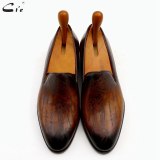 round toe laser patina brown calf leather bespoke leather men shoe handmade calf leather bottom breathable men's loafer