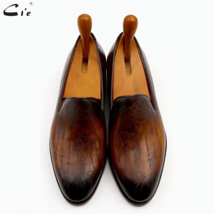 round toe laser patina brown calf leather bespoke leather men shoe handmade calf leather bottom breathable men's loafer