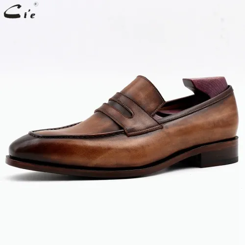 square toe patina hand-painted calf leather bespoke leather men shoe handmade calf leather breathable men's boat