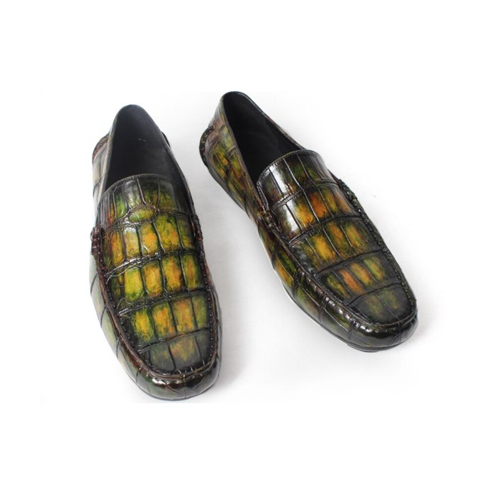 Handmade Luxury Fashion Party Designer Moccasins Alligator Crocodile Skin Male Genuine Leather Shoes Men Casual Shoes