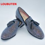 New Handmade Sparkling Crystal Rhinestone Men Loafers Luxury Suede Slip On Men Shoes Fashion Tassel Mens Dress Shoes