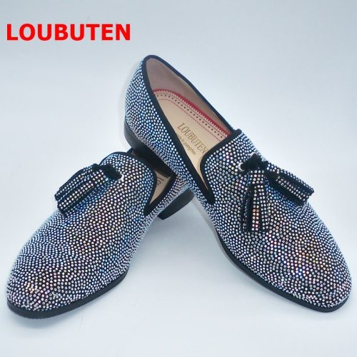 New Handmade Sparkling Crystal Rhinestone Men Loafers Luxury Suede Slip On Men Shoes Fashion Tassel Mens Dress Shoes