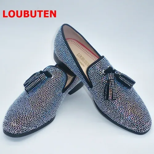 New Handmade Sparkling Crystal Rhinestone Men Loafers Luxury Suede Slip On Men Shoes Fashion Tassel Mens Dress Shoes
