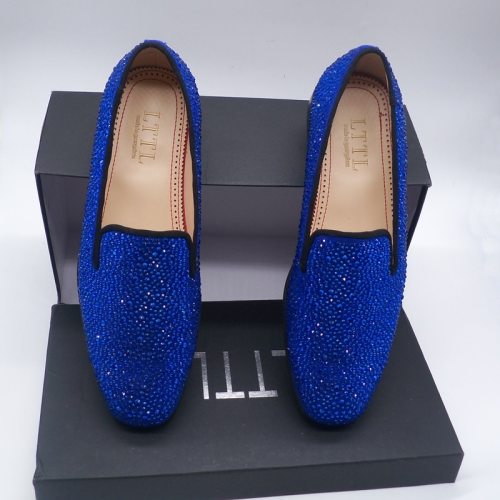 New Arrived Royal Blue Rhinestone Mens Loafers Luxury Slip-on Suede Men Dress Shoes Handmade Men's Wedding And Prom Shoes