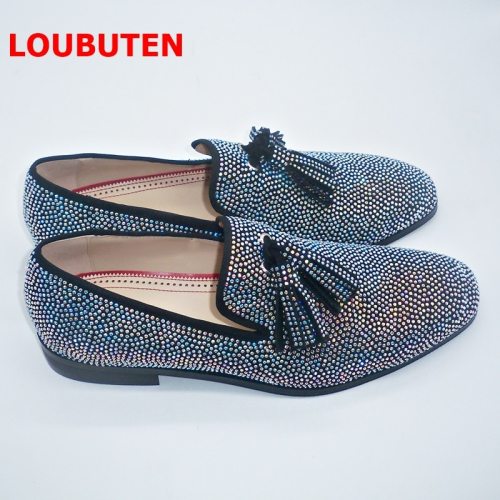 New Handmade Sparkling Crystal Rhinestone Men Loafers Luxury Suede Slip On Men Shoes Fashion Tassel Mens Dress Shoes
