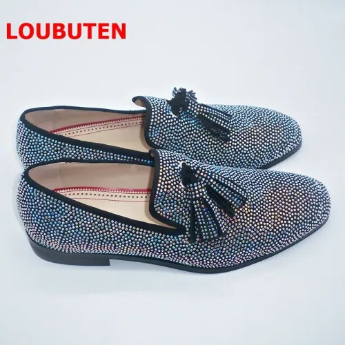 New Handmade Sparkling Crystal Rhinestone Men Loafers Luxury Suede Slip On Men Shoes Fashion Tassel Mens Dress Shoes