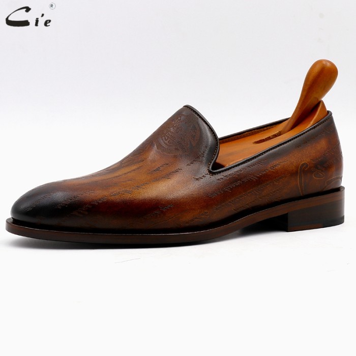 round toe laser patina brown calf leather bespoke leather men shoe handmade calf leather bottom breathable men's loafer