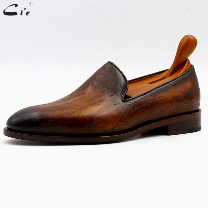 round toe laser patina brown calf leather bespoke leather men shoe handmade calf leather bottom breathable men's loafer