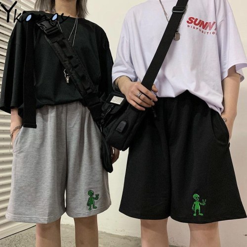 Korean Style Aliens Harajuku Casual Loose Straight Jogger Bike Shorts Female High Waist Summer Sports Running Vintage Hotpants