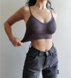 Women V Neck Rib Seamless Bra with Cross Back Crop Top