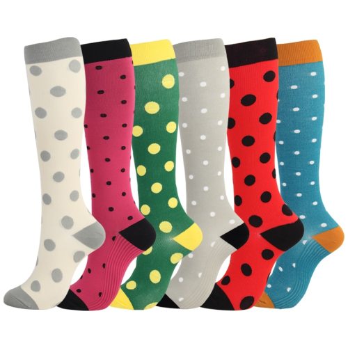 Compression Socks Men Women Nylon Yarn Outdoor Sports High Long Tube Stockings Running Socks Happy Dot Marathon Unisex Fun