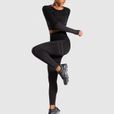 Women Seamless Gym Sets High Waist Gym Mesh Leggings Shirts Suit Long Sleeve Fitness Workout Sports Running Thin Sport Sets