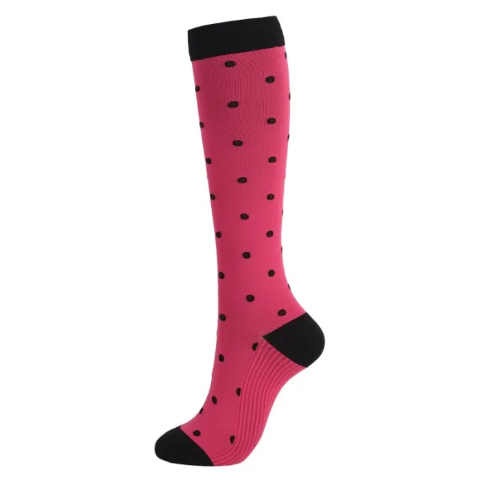 Compression Socks Men Women Nylon Yarn Outdoor Sports High Long Tube Stockings Running Socks Happy Dot Marathon Unisex Fun