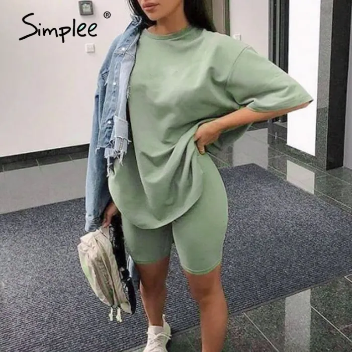 Casual solid outfits women's two piece suit with belt Home loose sports tracksuits fashion bicycle suit summer hot 2020