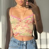 Floral Print y2k Women's Crop Top Summer Lace Patchwork Sexy Sleeveless Tops Backless Bodycon 90s Camisole Beach Cuteandpsycho