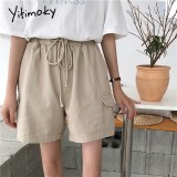 khaki shorts women plus size 5XL Cotton Casual Solid Pockets Drawstring high waist shorts 2020 summer black short street style