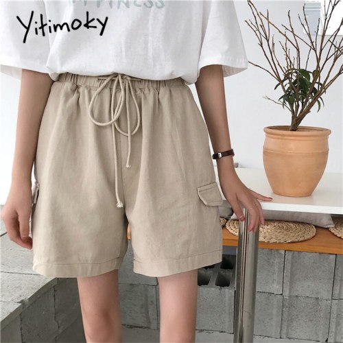 khaki shorts women plus size 5XL Cotton Casual Solid Pockets Drawstring high waist shorts 2020 summer black short street style