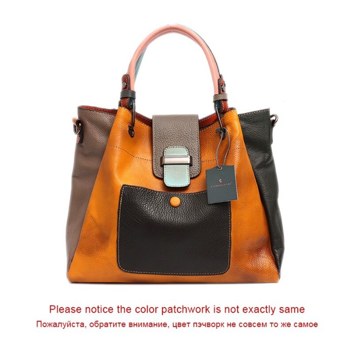 Retro Color Leather Patchwork Shoulder Bag Ladies Italian Leather Hobo Women Vintage Tote Female Crossbody&Messenger HandBag