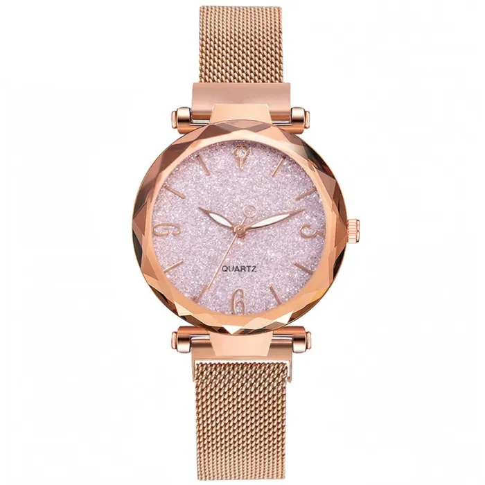 Rose Gold Women Watch 2020 Top Brand Luxury Magnetic Starry Sky Lady Wrist Watch Mesh Female Clock