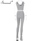 Simenual Tank Top And Stacked Pants 2 Piece Set Women Casual Sportswear Sleeveless Tracksuits Fashion Workout Grey Matching Sets