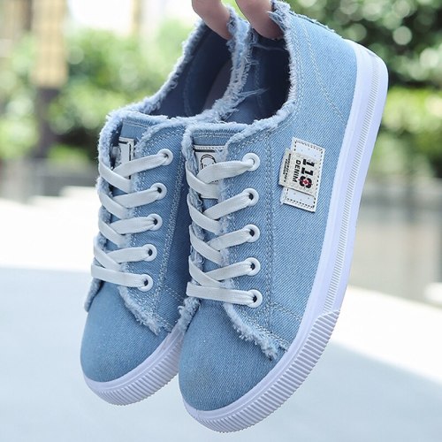 Canvas shoe woman 2020 new arrival Lace-up Spring/autumn Sneakers for girls Fashion Denim solid Blue/White STAR CDG PLAY Tennis