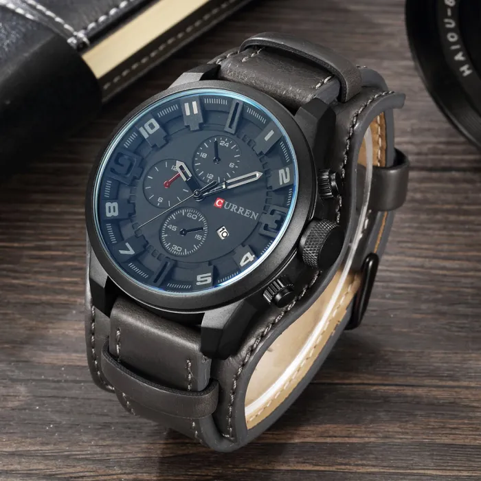 Top  Brand Luxury Mens Watches Male Clocks Date Sport Military Clock Leather Strap Quartz Business Men Watches Gift