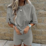 Basic Oversize Two Piece Short Set for Women Casual Tshirt and Shorts Set Homewear Streetwear Joggers Women 2 Sets Cuteandpsycho