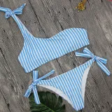 Hirigin Women Swimwear Striped Women Bikinis Set One Shoulder Bandage Pushed Up Paded Bikinis Swimsuits Real Photo
