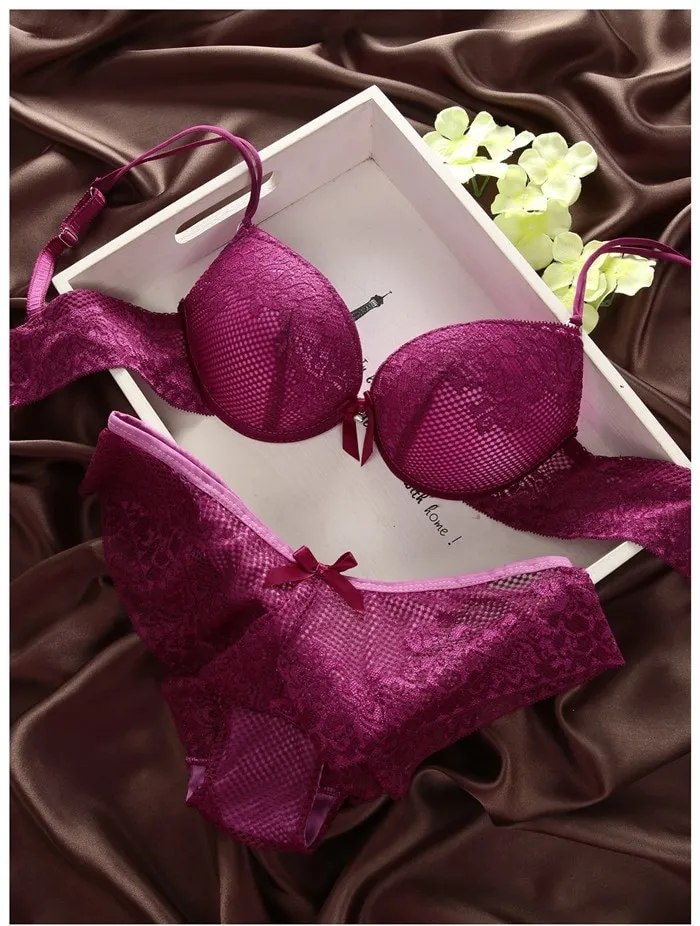 6 colors brassiere set sexy lace bra sets comfortable underwear set solid crop top female lingerie for women underwire push up