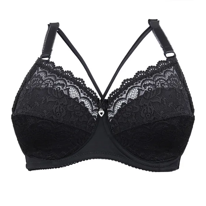 FINETOO Plus Size Bra Ultrathin Lace Bralette For Woman Racerback Push Up Cotton Brassiere Underwire C D E Cup Bras Underwears
