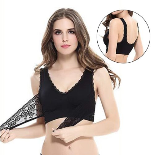 M-3XL Women Underwear Sexy Lingerie Lace Solid Color Cross Side Buckle Wireless Push up Breathable Sleep Hot Bra