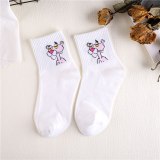Japanese Kawaii Women Animals Cartoon Tube Socks Cute Egg Rabbit Panther Cotton Long Socks Female and Ladies Pink Milk White Sox
