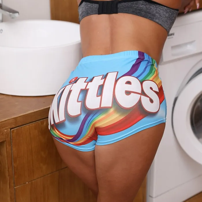 QYQ 2020 Women Breathable Candy Shorts Skittle Bodycon Mini Shorts Sexy Club Fitness Booty Skinny Snack Shorts