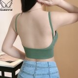 Queenral Underwear Women Bra Seamless Bra Tank Crop Top Bras For Women Back Hollow Wire Free Intimates With Removable Padded