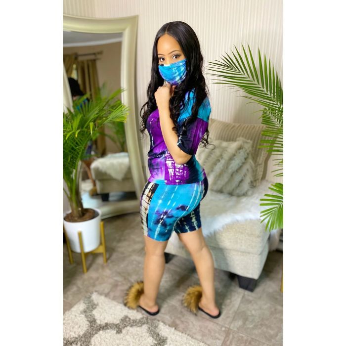 JRRY Women Tracksuit Two Pieces Set Mask Short Sleeve V Neck Top Short Pants 2 Pieces Set Outfits Skinny Elastic Outdoor Wear