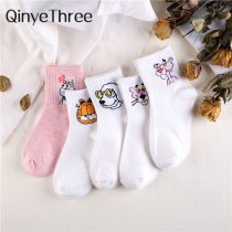 Japanese Kawaii Women Animals Cartoon Tube Socks Cute Egg Rabbit Panther Cotton Long Socks Female and Ladies Pink Milk White Sox