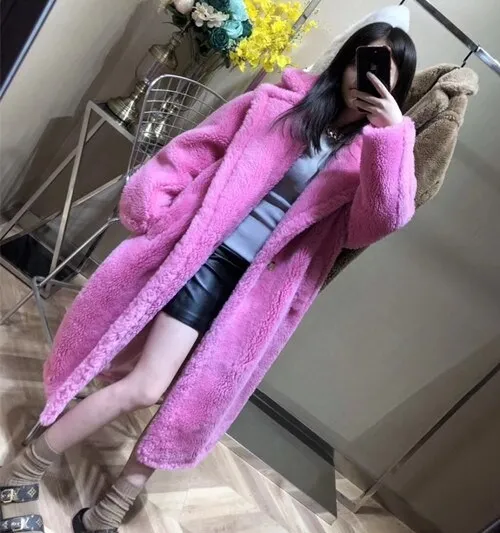 100% Alpaca Real Fur Coat Women Winter Suit Collar Long Nature Teddy Bear Fur Coats Overcoat Female Genuine Furs Jacket