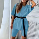 Women fashion casual solid two piece suit including belt New home loose Tops and Shorts suit 2020 Summer Tracksuit Lounge Wear