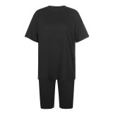 Sweetown Casual Workout Women Two Pieces Sets Short Sleeve Sporty Active Wear Fashion Outfit Summer Top And Biker Shorts Set
