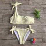 Hirigin Women Swimwear Striped Women Bikinis Set One Shoulder Bandage Pushed Up Paded Bikinis Swimsuits Real Photo