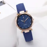 Casual Women Romantic Starry Sky Wrist Watch Leather Rhinestone Designer Ladies Clock Simple Dress