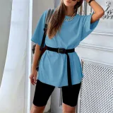 Women fashion casual solid two piece suit including belt New home loose Tops and Shorts suit 2020 Summer Tracksuit Lounge Wear