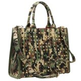 Cool Fashion Canvas Rivet Women Handbag Large capacity Shoulder Bag Black Green Camouflage Bolsas Mujer Lady Tote Shopping Trip
