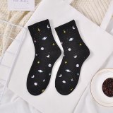 Ladies Socks Cotton Stars Moon Creative Fun Socks Universe Starry Sky Trend Harajuku Novelty Cute Middle Tube Women Cotton Socks